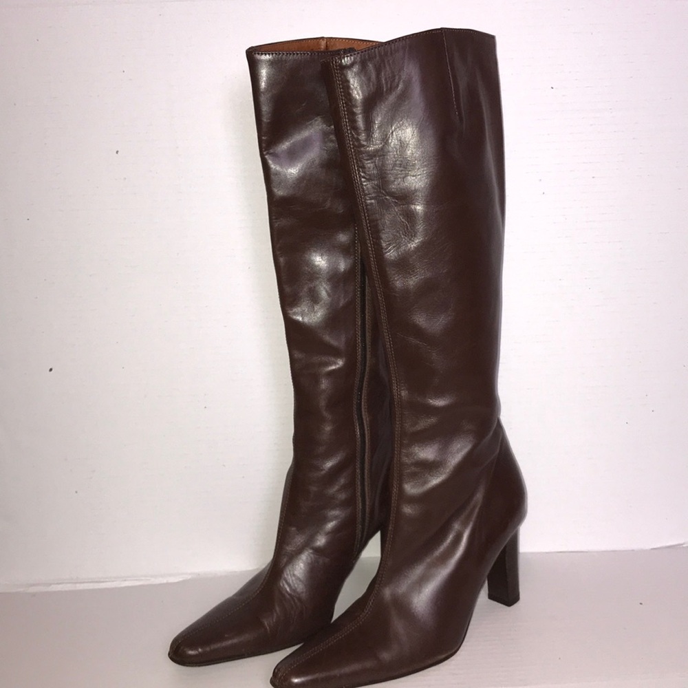 🎄J crew brown zip up calf high Italian boots